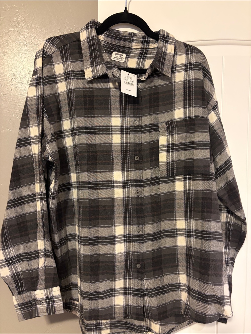 Cotton On Black, Gray & White Plaid Button-Down Shirt
